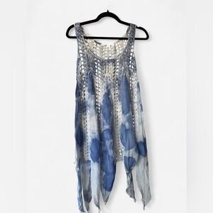 Boston Proper Blue Tie Dye Crochet Knit Sharkbite Tank Top Small